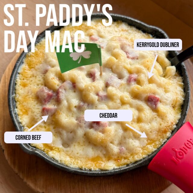 🍀Our Irish themed special for St. Paddy's Day is here! 🍀 Our St. Paddy's Day Mac features Kerrygold Dubliner and Cabot Cheddar cheese mixed with savory chunks of Corned Beef Brisket. This will be on special alongside our current specials until 3/22. Come give it a try before its gone until next year! #macaroniandcheese #cheeselover #macandcheese #foodie
