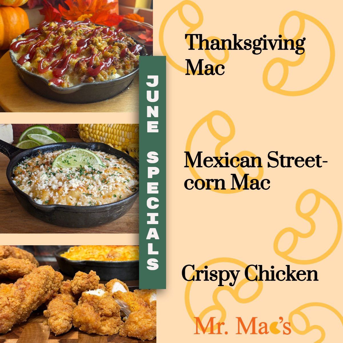 Thanksgiving in June?! Yep! Our #1 special is back for the month, giving you another chance to enjoy your Thanksgiving favorite before the holidays roll around again. And that's not all—our fan-favorite Mexican Street Corn Mac is making its return, too.
AND, to make things even better, we're now offering CRISPY chicken with all of our entrées!
Come celebrate Thanksgiving a little early and enjoy these limited-time favorites while they last! #foodie #cheeselover #macaroniandcheese #macandcheese