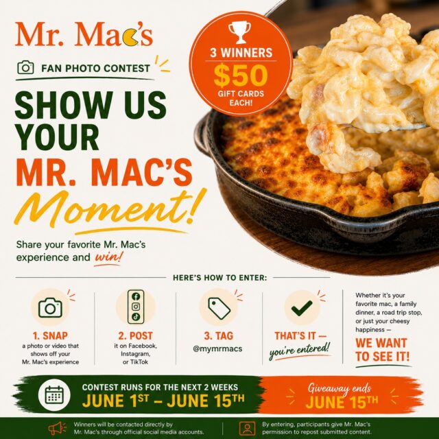 Show us your Mr. Mac's Moment! 🧀
We are celebrating our amazing fans with a two week giveaway. See post on how to enter!
#macaroniandcheese #cheeselover #foodie #macandcheese