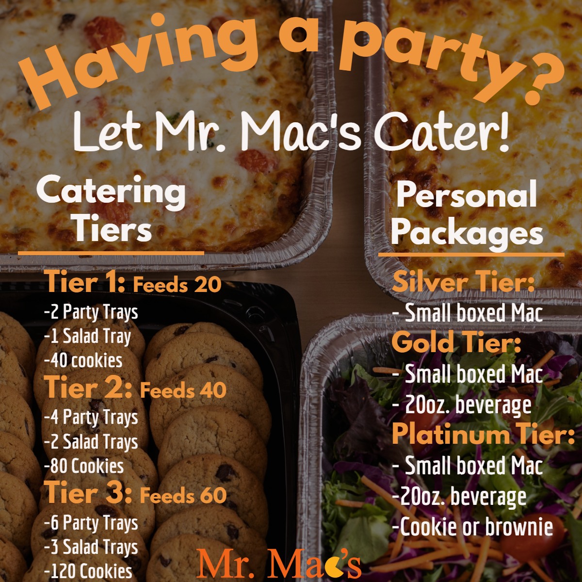Having a party and need catering? Mr. Macs was voted Best of 603 in 2026 for Catering! We have different options for what you may be looking for. Visit our website at mr-macs.com for more info or give us a call!